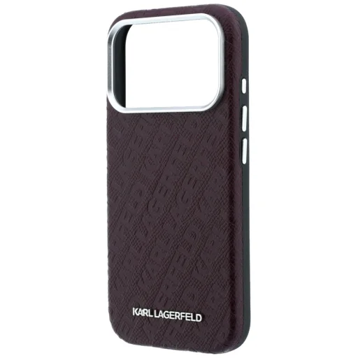 iPhone 18 Pro / 17 Pro bordový Karl Lagerfeld Grained Allover Logo Metal Elongated MagSafe pevný kryt - 6