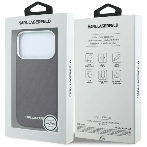 iPhone 18 Pro / 17 Pro bordový Karl Lagerfeld Grained Allover Logo Metal Elongated MagSafe pevný kryt - 8