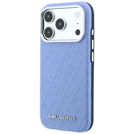 iPhone 18 Pro / 17 Pro modrý Karl Lagerfeld zrnitý kryt s celoplošným vzorom loga, kovový predĺžený MagSafe - 2