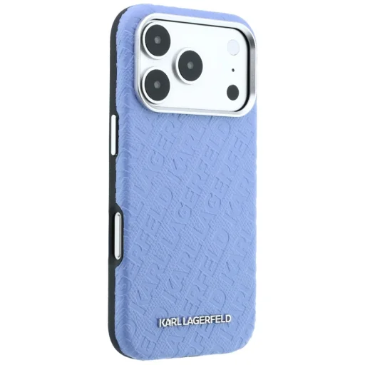 iPhone 18 Pro / 17 Pro modrý Karl Lagerfeld zrnitý kryt s celoplošným vzorom loga, kovový predĺžený MagSafe - 4