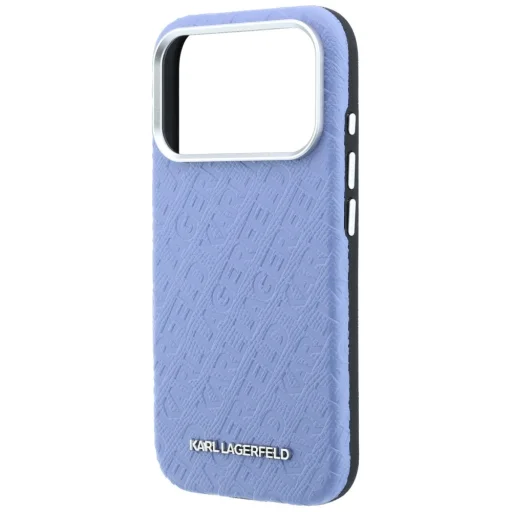 iPhone 18 Pro / 17 Pro modrý Karl Lagerfeld zrnitý kryt s celoplošným vzorom loga, kovový predĺžený MagSafe - 6