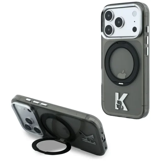 Apple iPhone 18 Pro Max / 17 Pro Max čierne puzdro Karl Lagerfeld IML Ring Stand 360 Kameo Metal MagSafe - 6