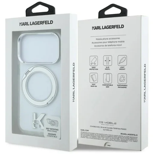 iPhone 18 Pro Max / 17 Pro Max Karl Lagerfeld IML Ring Stand 360 Kameo Metal MagSafe priehľadný kryt - 5