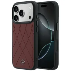 iPhone 18 Pro Max / 17 Pro Max bordové kožené MagSafe puzdro Mercedes-Benz s prekríženými líniami