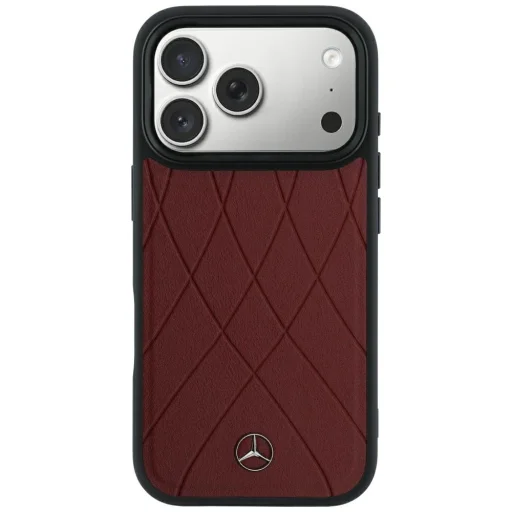 iPhone 18 Pro Max / 17 Pro Max bordové kožené MagSafe puzdro Mercedes-Benz s prekríženými líniami - 3