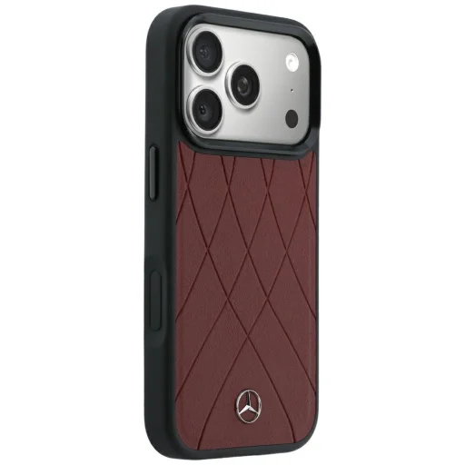 iPhone 18 Pro Max / 17 Pro Max bordové kožené MagSafe puzdro Mercedes-Benz s prekríženými líniami - 4