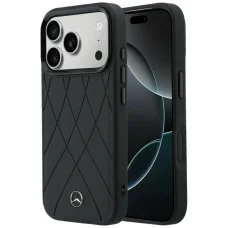iPhone 18 Pro / 17 Pro Mercedes-Benz Leather with Crossed Lines MagSafe puzdro, čierne