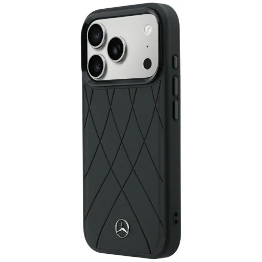 iPhone 18 Pro / 17 Pro Mercedes-Benz Leather with Crossed Lines MagSafe puzdro, čierne - 2