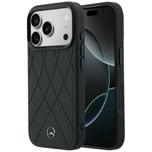 iPhone 18 Pro / 17 Pro Mercedes-Benz Leather with Crossed Lines MagSafe puzdro, čierne - 1