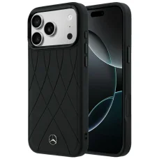 iPhone 18 Pro Max / 17 Pro Max čierne puzdro Mercedes-Benz Leather with Crossed Lines MagSafe
