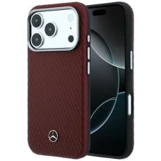 iPhone 17 Pro / 18 Pro bordový Mercedes kožený polokrytý pevný kryt s imitáciou dreva MagSafe