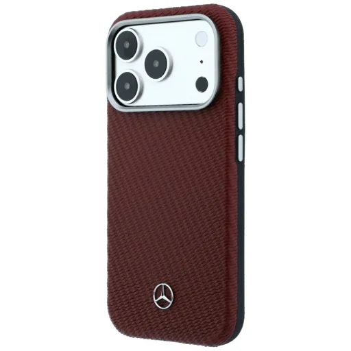 iPhone 17 Pro / 18 Pro bordový Mercedes kožený polokrytý pevný kryt s imitáciou dreva MagSafe - 2