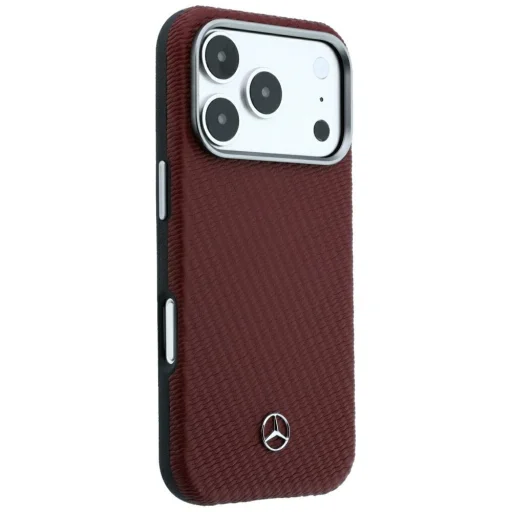 iPhone 17 Pro / 18 Pro bordový Mercedes kožený polokrytý pevný kryt s imitáciou dreva MagSafe - 4