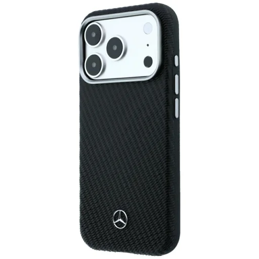 iPhone 17 Pro / 18 Pro Mercedes kožené puzdro Semi Wrap s efektom dreva MagSafe, čierne - 2