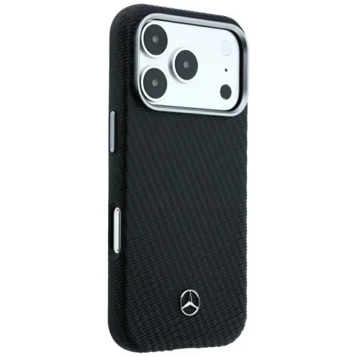 iPhone 17 Pro / 18 Pro Mercedes kožené puzdro Semi Wrap s efektom dreva MagSafe, čierne - 4