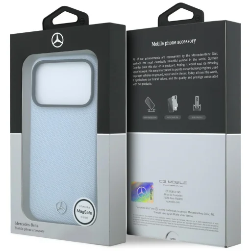 iPhone 17 Pro / 18 Pro Mercedes kožený kryt Semi Wrap s efektom dreva MagSafe, modrý - 8