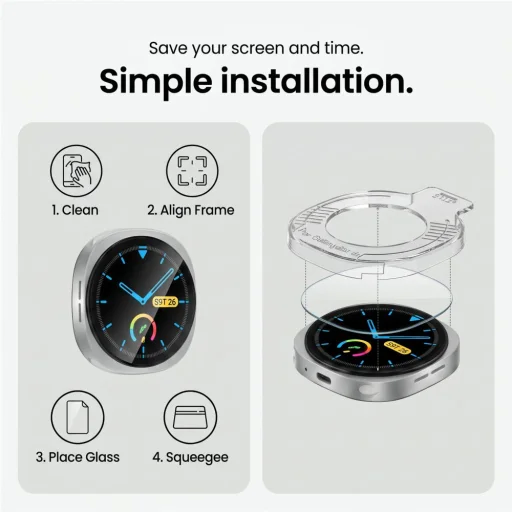 Samsung Galaxy Watch 8 / 9 (40 mm) číre ochranné tvrdené sklo Tech-Protect Easy Set+ 2 ks - 6