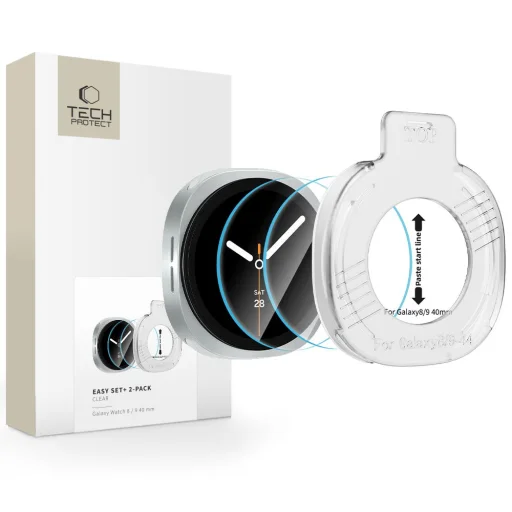  Samsung Galaxy Watch 8 / 9 (40 mm) átlátszó Tech-Protect Easy Set+ 2 db-os edzett üveg kijelzővédő - 1