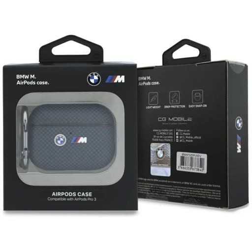  Apple AirPods Pro 3 sötétkék BMW M steppelt Kevlar tok fém logóval - 4