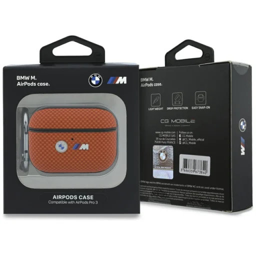  AirPods Pro 3 narancssárga BMW M steppelt Kevlar tok fém logóval - 4
