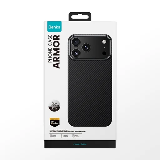 iPhone 18 Pro/17 Pro čierne magnetické kevlarové puzdro Benks Armor Pro s kovovým rámom - 13