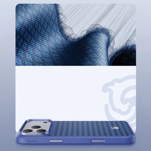 Apple iPhone 18 Pro Max/17 Pro Max modré magnetické puzdro Benks ArmorGrid 600D Kevlar s kovovým rámom - 6