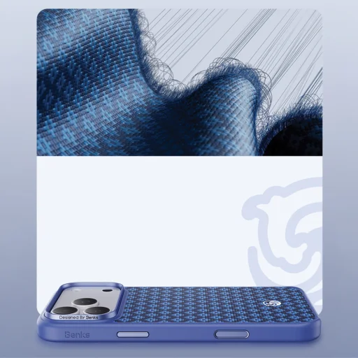 Apple iPhone 18 Pro/17 Pro modré puzdro Benks Magnetic Armor Pro Armor Grid 600D Kevlar s kovovým rámom - 6