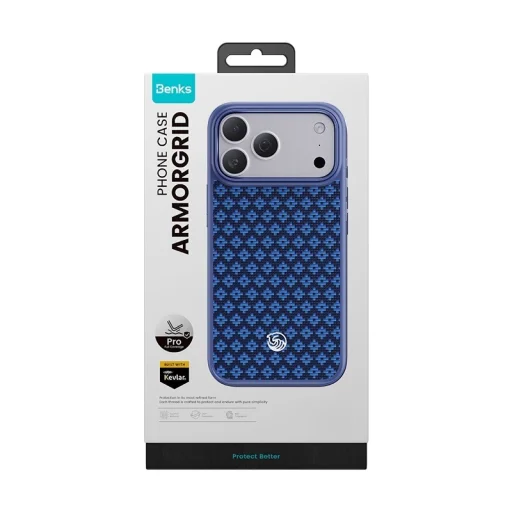 Apple iPhone 18 Pro/17 Pro modré puzdro Benks Magnetic Armor Pro Armor Grid 600D Kevlar s kovovým rámom - 12