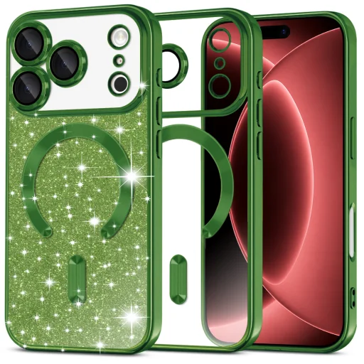 iPhone 18 Pro Max / iPhone 17 Pro Max tmavozelené puzdro Techsuit Luxury Glitter MagSafe - 1