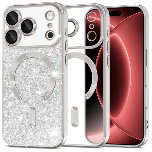 iPhone 18 Pro Max / iPhone 17 Pro Max strieborné puzdro Techsuit Luxury Glitter MagSafe - 1