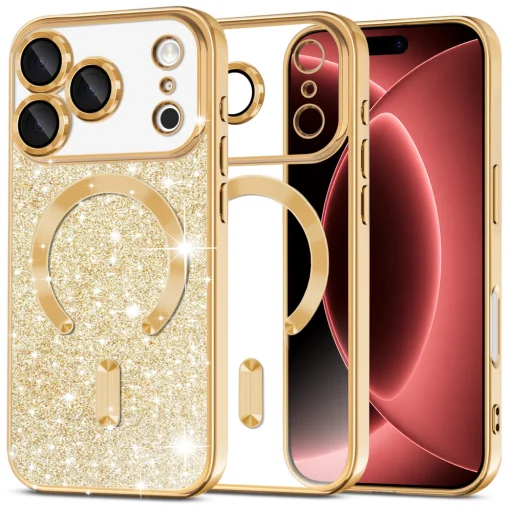 iPhone 18 Pro Max / iPhone 17 Pro Max zlatý Techsuit luxusný trblietavý MagSafe kryt - 1