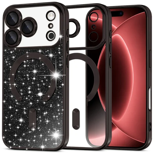 Čierne puzdro Techsuit Luxury Glitter MagSafe pre iPhone 18 Pro Max / iPhone 17 Pro Max - 1