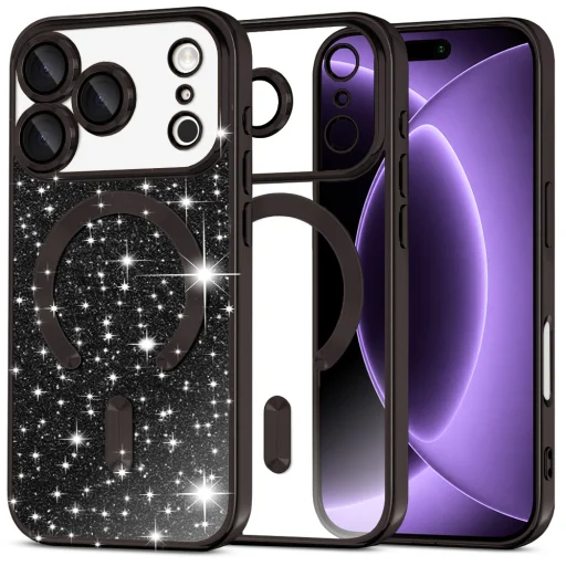 iPhone 18 Pro / iPhone 17 Pro čierne puzdro Techsuit Luxury Glitter MagSafe - 1