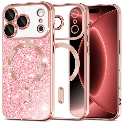 iPhone 18 Pro Max / iPhone 17 Pro Max ružovozlaté Techsuit luxusné trblietavé MagSafe puzdro - 1