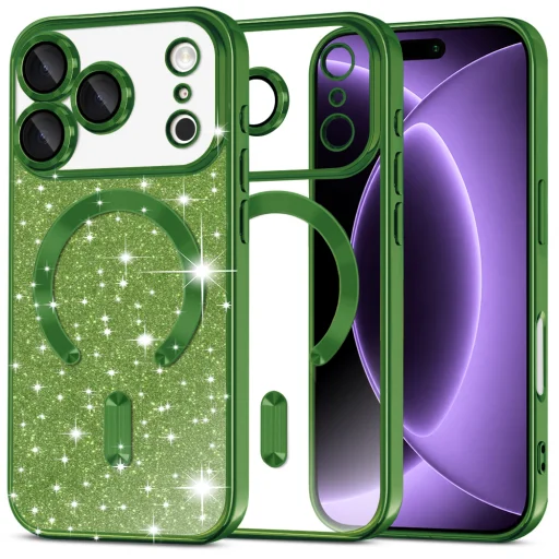 Tmavozelené puzdro Techsuit Luxury Glitter MagSafe pre iPhone 18 Pro / iPhone 17 Pro - 1