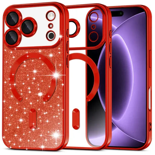iPhone 18 Pro / iPhone 17 Pro červené puzdro Techsuit Luxury Glitter MagSafe - 1