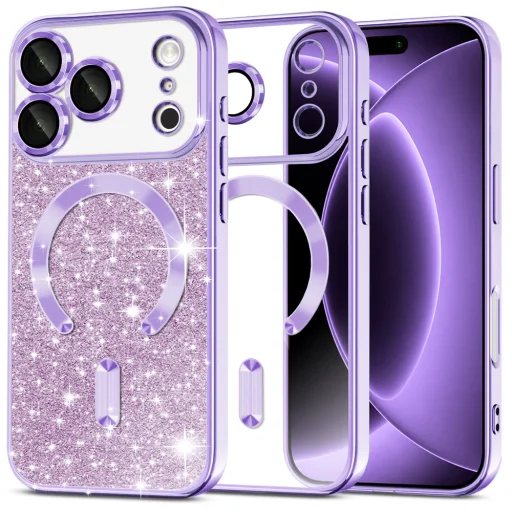 iPhone 18 Pro / iPhone 17 Pro svetlofialové puzdro Techsuit Luxury Glitter MagSafe - 1