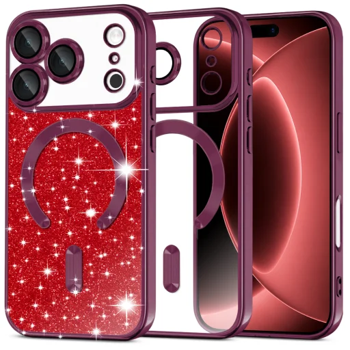 iPhone 18 Pro Max / iPhone 17 Pro Max tmavočerešňové puzdro Techsuit Luxury Glitter MagSafe - 1