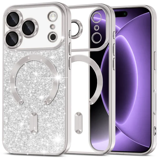 Strieborné puzdro Techsuit Luxury Glitter MagSafe pre iPhone 18 Pro / iPhone 17 Pro - 1