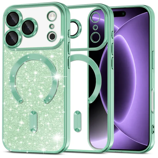 iPhone 18 Pro / iPhone 17 Pro svetlozelené puzdro Techsuit Luxury Glitter MagSafe - 1