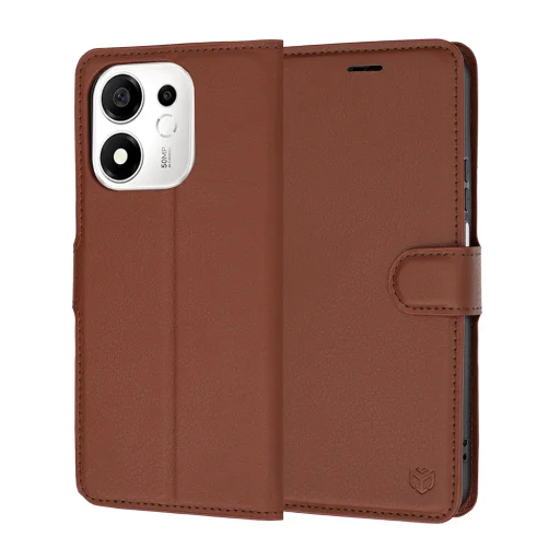 Hnedé peňaženkové puzdro Techsuit Leather Folio pre Honor 600 Smart - 1