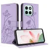 Honor 600 Smart 5G embosované kožené flipové puzdro s lotosovým vzorom a šnúrkou na krk, fialové thumbnail
