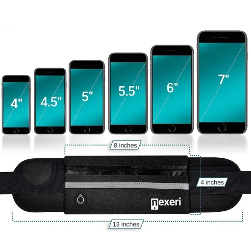 Nexeri Univerzális 7'' fényvisszaverő csíkos övtáska futáshoz fülhallgató kivezetéssel fekete - 4