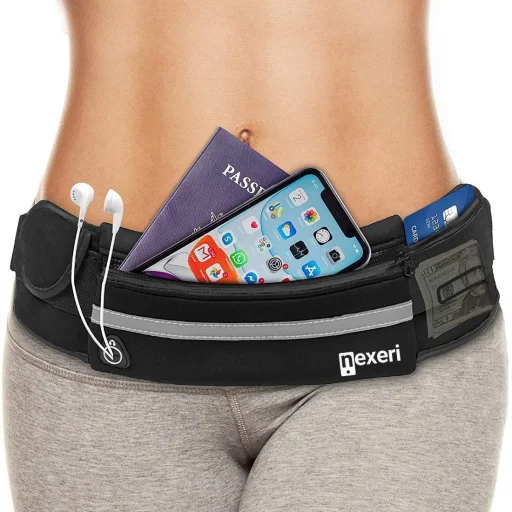 Nexeri Univerzális 7'' fényvisszaverő csíkos övtáska futáshoz fülhallgató kivezetéssel fekete - 1