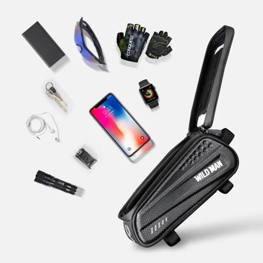 Biciklis telefontartó táska, kijelzőkezelő felülettel fekete - 6