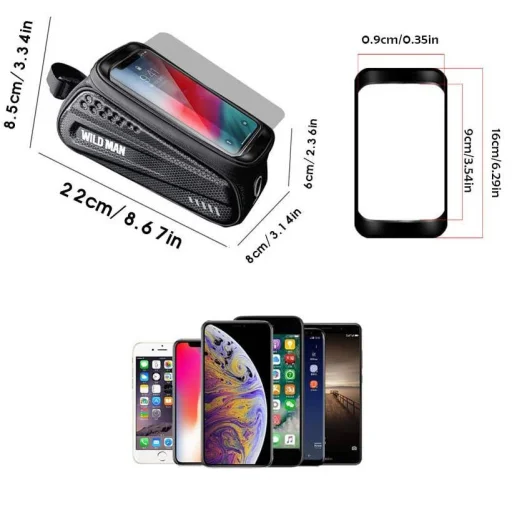 Biciklis telefontartó táska, kijelzőkezelő felülettel fekete - 7