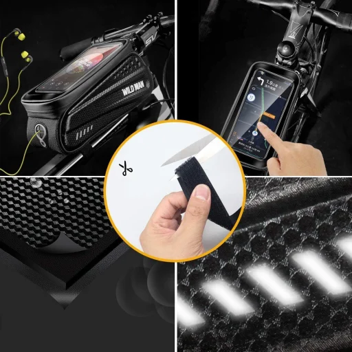 Biciklis telefontartó táska, kijelzőkezelő felülettel fekete - 15