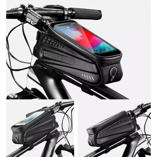 Biciklis telefontartó táska, kijelzőkezelő felülettel fekete - 4