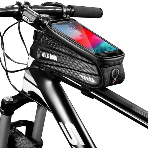 Biciklis telefontartó táska, kijelzőkezelő felülettel fekete - 1