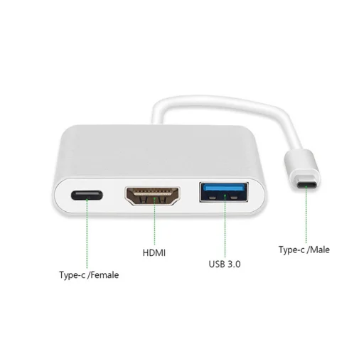 USB Type-C HUB adapter - Type-C + USB3.0 + HDMI fehér - 2